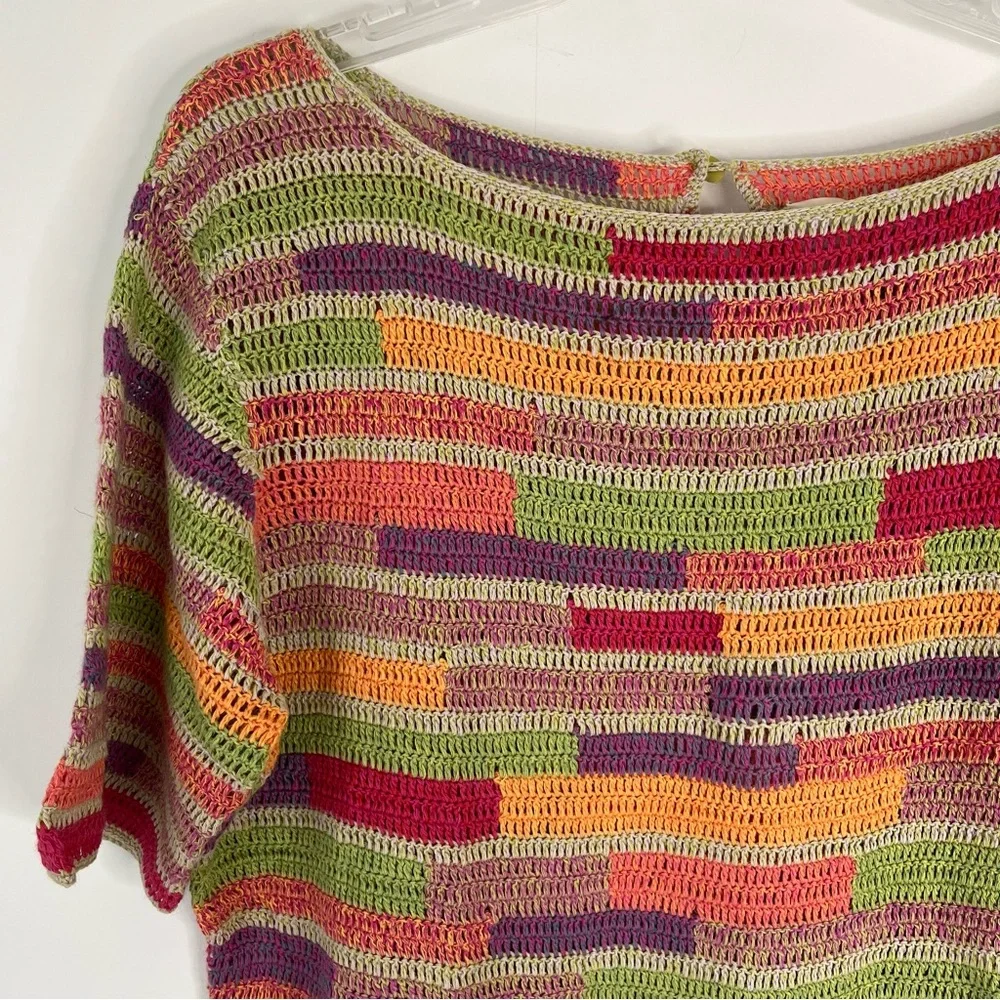 Vintage Y2K J. Jill Multi color Hand Crochet Sweater Top - Linen/Cotton Blend - Picture 3 of 7